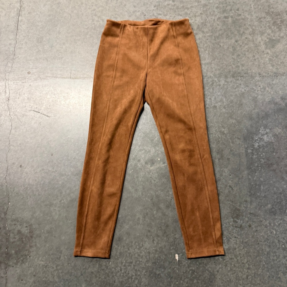 Tahari Womens Faux Suede Leggings Cognac Brown High Rise Seamed Pants Small